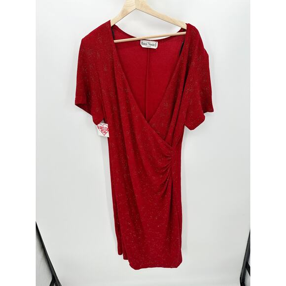 Ronni Nicole II Dress Women SIZE 14 Red Sequin Surplice V-Neck Short Sleeve - Picture 9 of 9